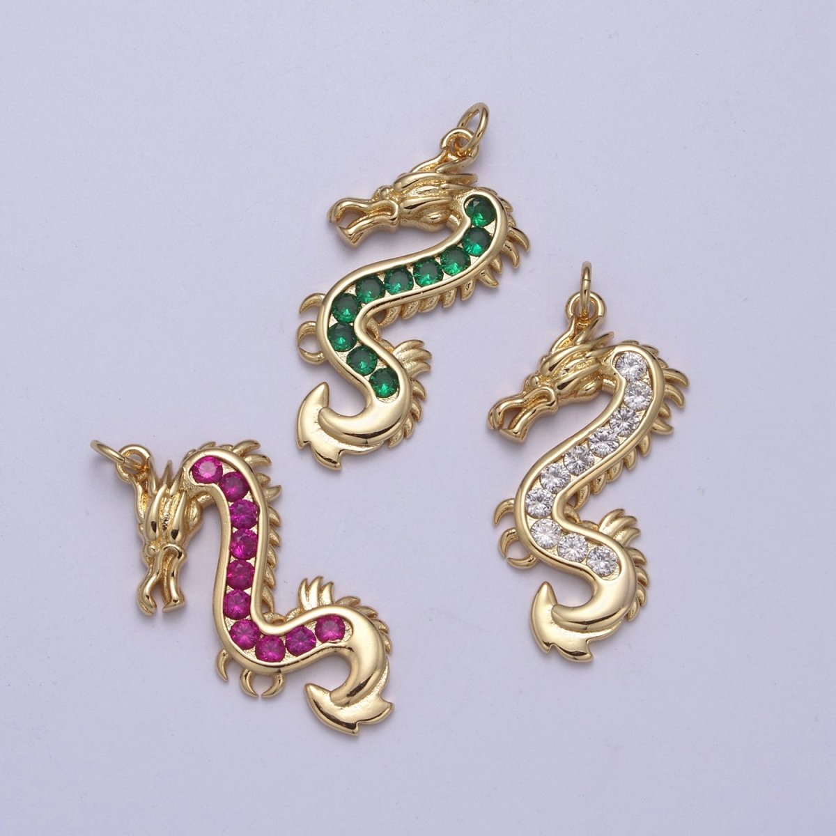 Mystical Dragon Pendant in 24K Gold Filled Animal Charm Cubic Zirconia Necklace Pendant N-406 - N-408 - DLUXCA