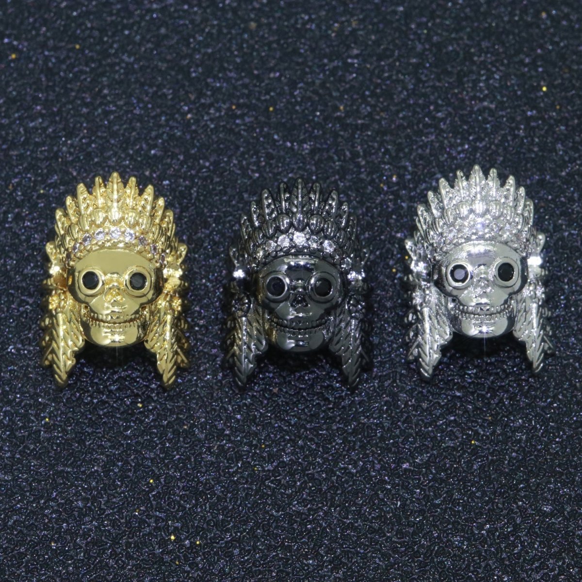 Native American Indian Head Charm Bead, Indian Chef Head Micro Pave CZ, Indian Skull Head Charm Bead, DIY, Jewelry Making, 16x11mm B-620 B-621 B-622 - DLUXCA
