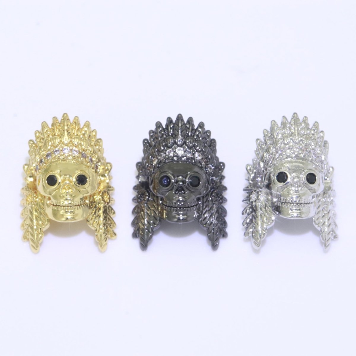 Native American Indian Head Charm Bead, Indian Chef Head Micro Pave CZ, Indian Skull Head Charm Bead, DIY, Jewelry Making, 16x11mm B-620 B-621 B-622 - DLUXCA