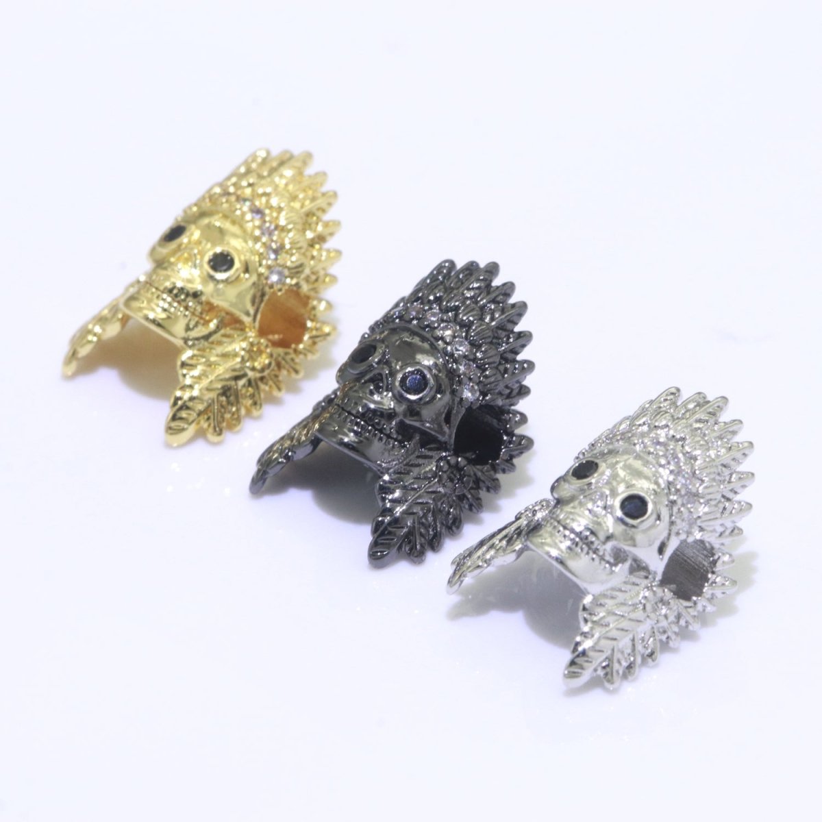 Native American Indian Head Charm Bead, Indian Chef Head Micro Pave CZ, Indian Skull Head Charm Bead, DIY, Jewelry Making, 16x11mm B-620 B-621 B-622 - DLUXCA