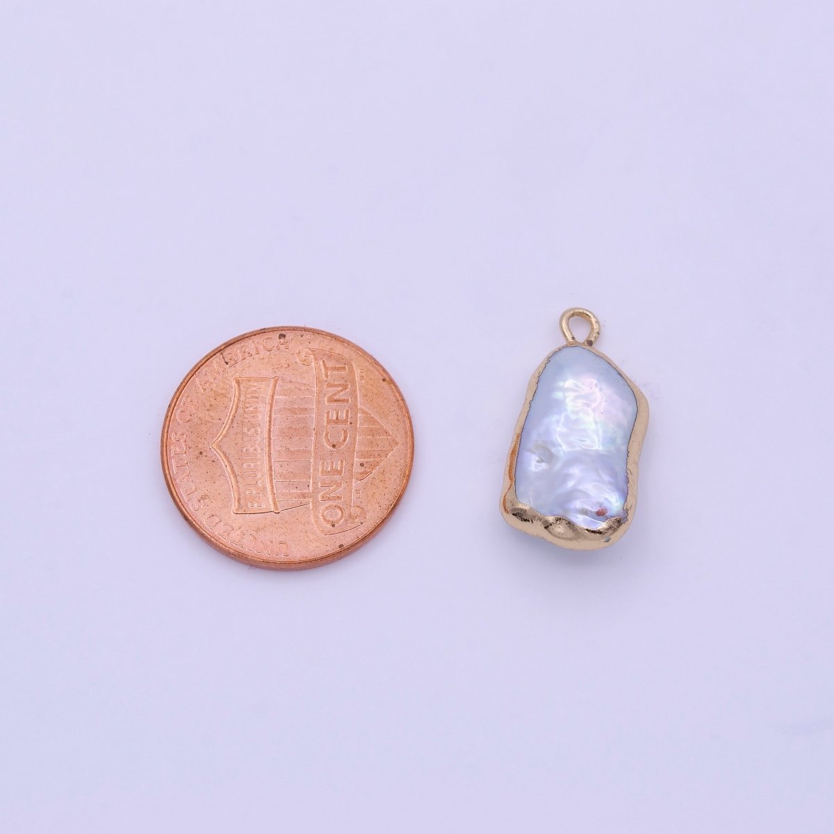 Natural Abstract Baroque Cultured White Freshwater Pearl Gold Coated Charm | P-1846 - DLUXCA