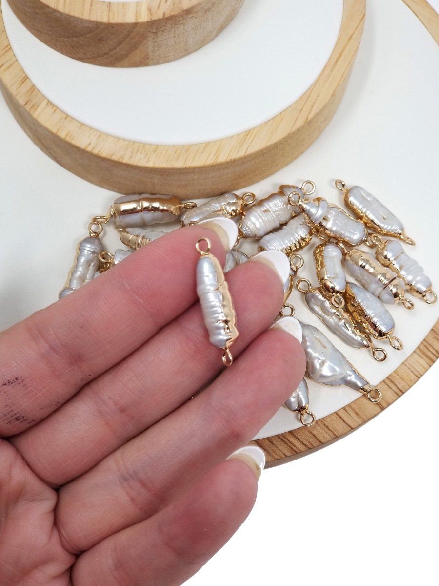 Natural Cylinder Bar Baroque Rhombus FreshWater Pearl Charm with 24k Gold Plated Edge Necklace Anklet Bracelet Earring Pendant Supplies P-1568 P-1569 P-1570 - DLUXCA