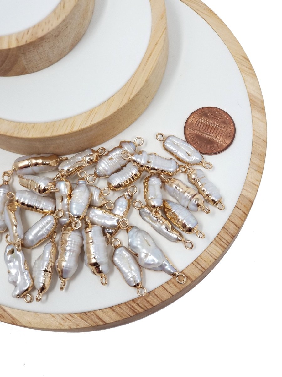 Natural Cylinder Bar Baroque Rhombus FreshWater Pearl Charm with 24k Gold Plated Edge Necklace Anklet Bracelet Earring Pendant Supplies P-1568 P-1569 P-1570 - DLUXCA