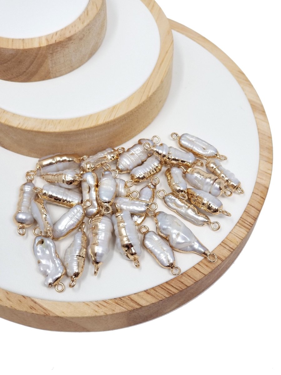 Natural Cylinder Bar Baroque Rhombus FreshWater Pearl Charm with 24k Gold Plated Edge Necklace Anklet Bracelet Earring Pendant Supplies P-1568 P-1569 P-1570 - DLUXCA