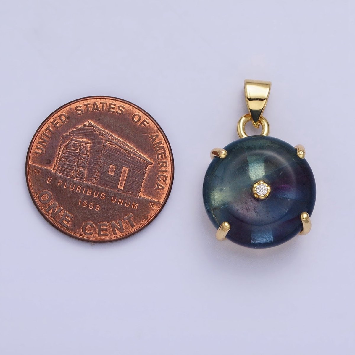 Natural Fluorite Purple and Blue Green Amazonite Natural Gemstone Donut Hole Transparent Pendants AA-317 AA-318 AA-319 AA-320 AA-321 AA-322 - DLUXCA