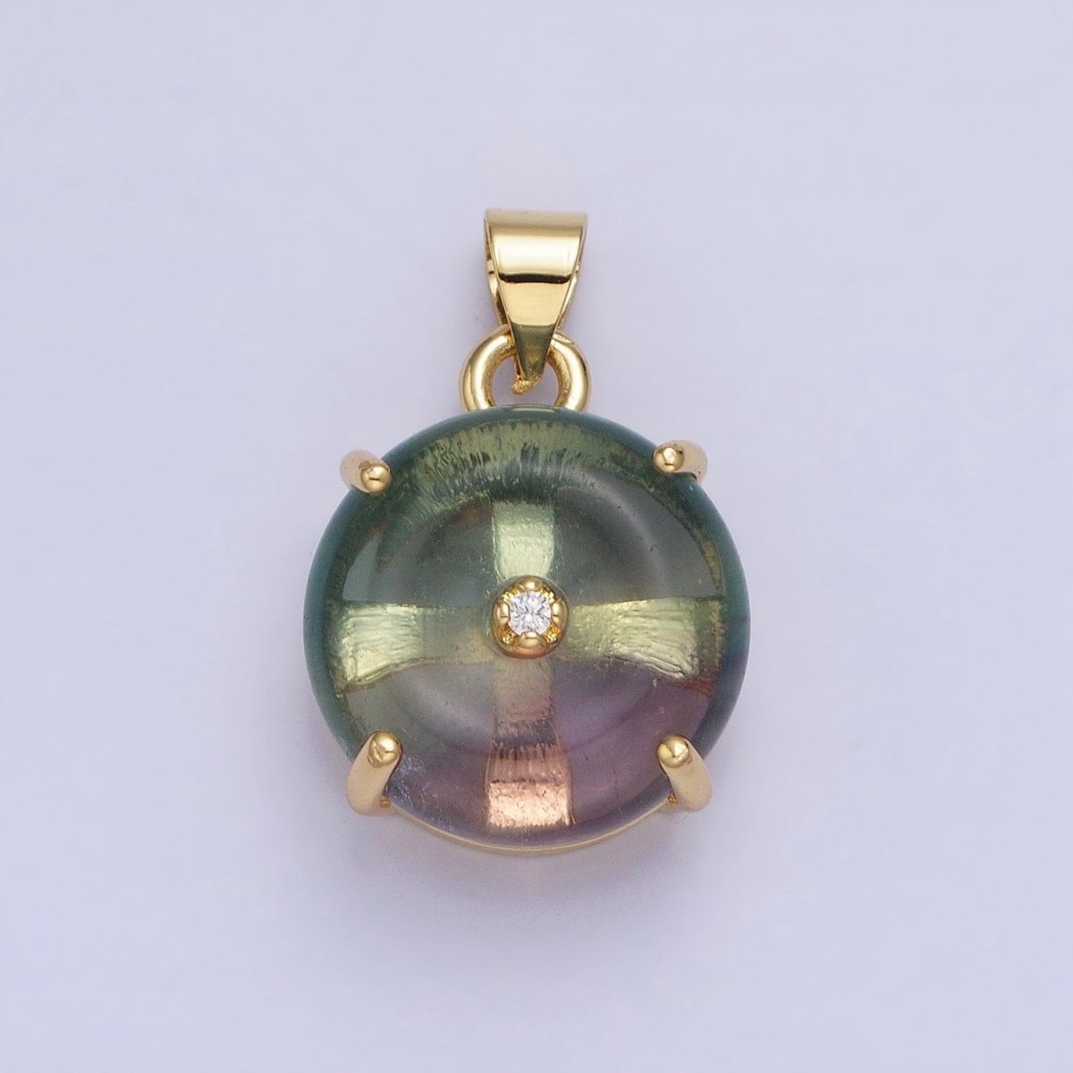 Natural Fluorite Purple and Blue Green Amazonite Natural Gemstone Donut Hole Transparent Pendants AA-317 AA-318 AA-319 AA-320 AA-321 AA-322 - DLUXCA