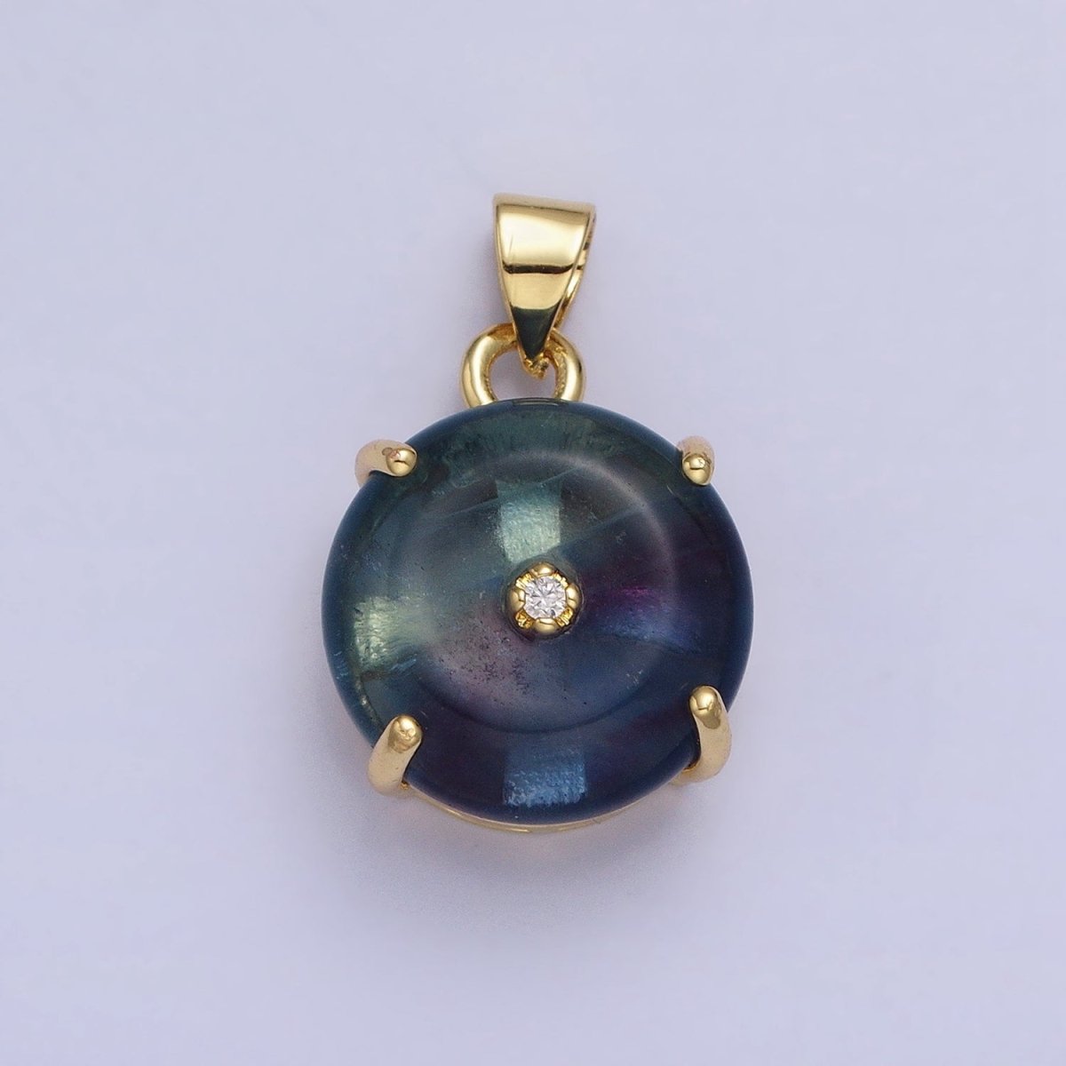 Natural Fluorite Purple and Blue Green Amazonite Natural Gemstone Donut Hole Transparent Pendants AA-317 AA-318 AA-319 AA-320 AA-321 AA-322 - DLUXCA