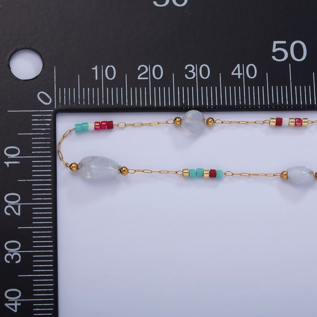 Natural Gemstone Beaded Chain By Yard Stainless Steel Gold Rosary Chain | ROLL-1498 1503 - DLUXCA