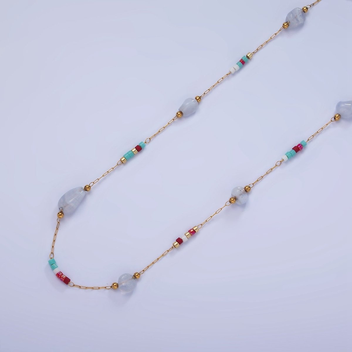 Natural Gemstone Beaded Chain By Yard Stainless Steel Gold Rosary Chain | ROLL-1498 1503 - DLUXCA