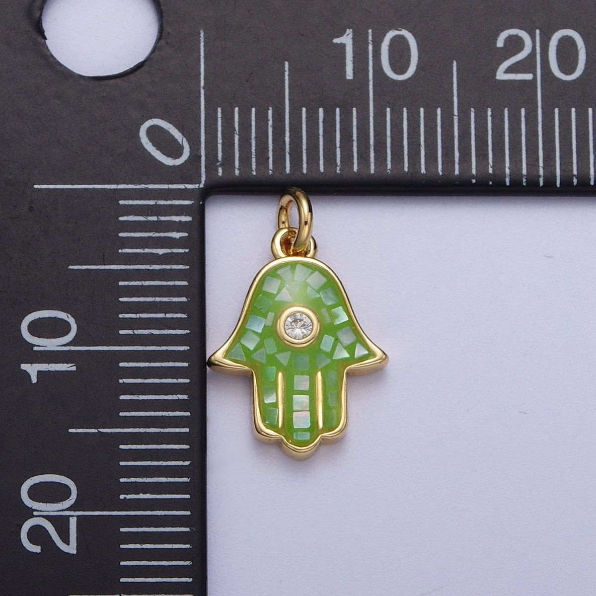 Natural Green Pink White Blue Black Shell Hamsa Hand Charm in Gold for Amulet Jewelry | X-755 - X-759 - DLUXCA