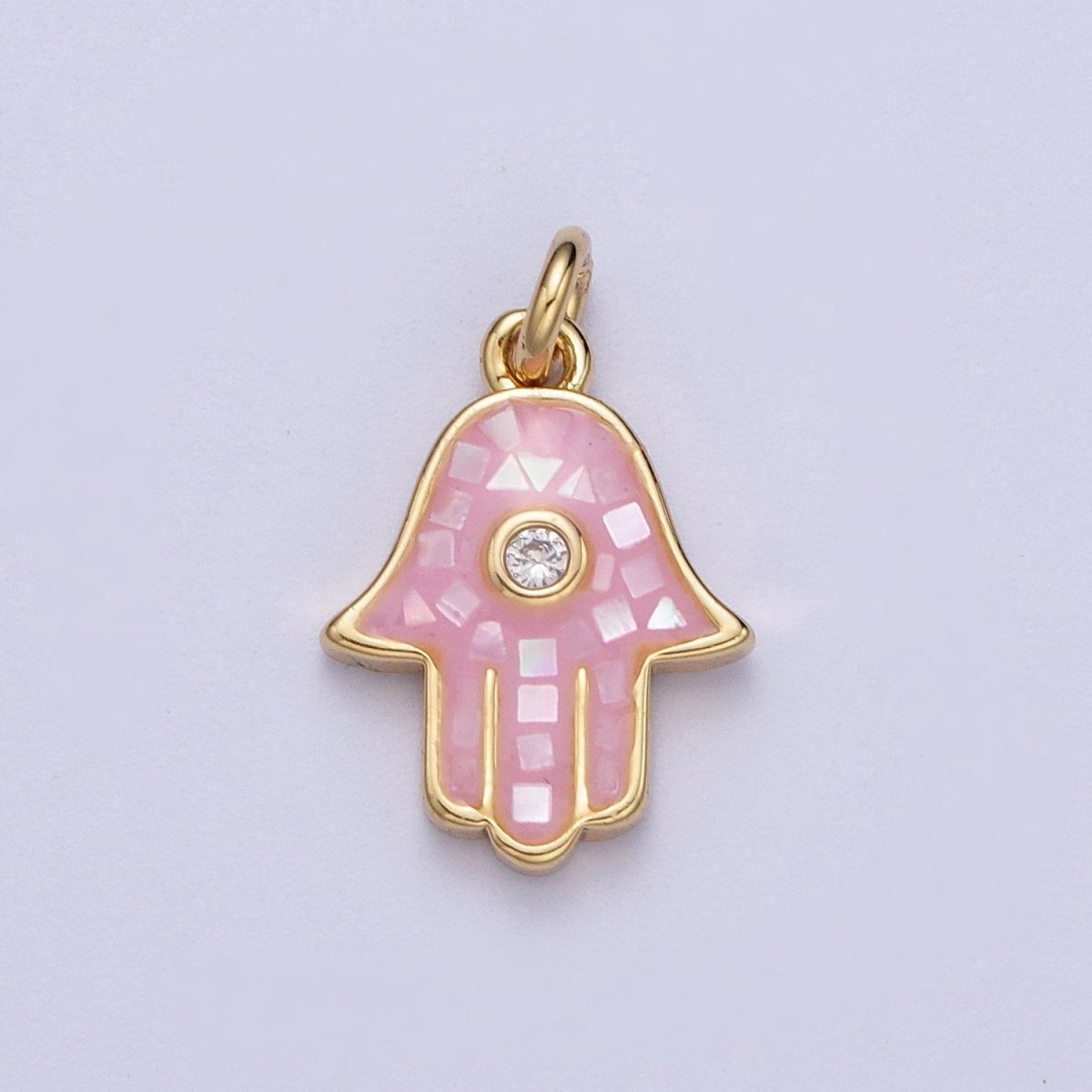 Natural Green Pink White Blue Black Shell Hamsa Hand Charm in Gold for Amulet Jewelry | X-755 - X-759 - DLUXCA