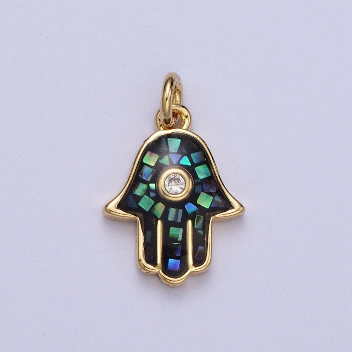 Natural Green Pink White Blue Black Shell Hamsa Hand Charm in Gold for Amulet Jewelry | X-755 - X-759 - DLUXCA