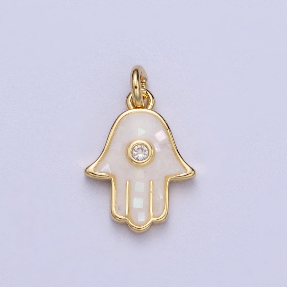Natural Green Pink White Blue Black Shell Hamsa Hand Charm in Gold for Amulet Jewelry | X-755 - X-759 - DLUXCA