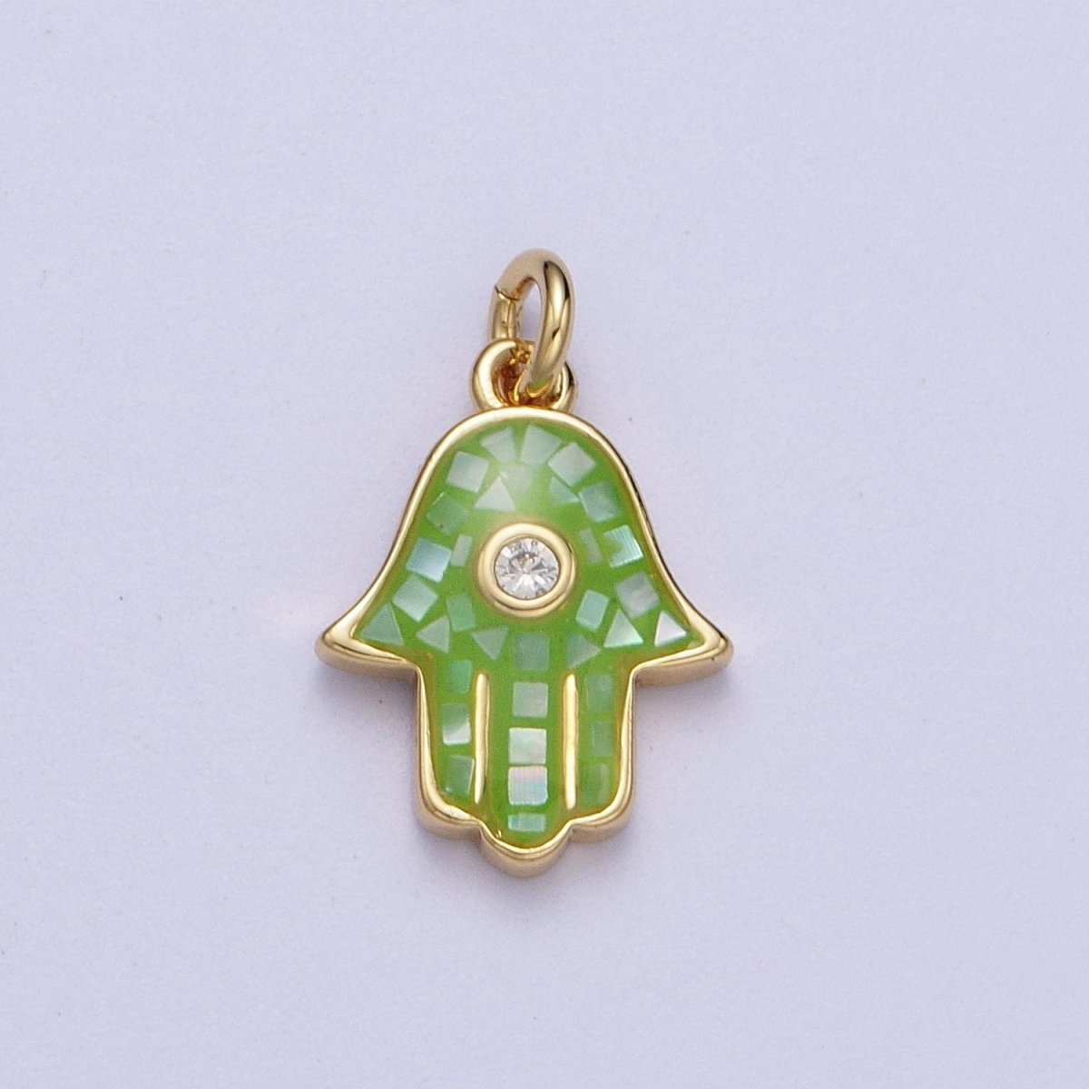Natural Green Pink White Blue Black Shell Hamsa Hand Charm in Gold for Amulet Jewelry | X-755 - X-759 - DLUXCA
