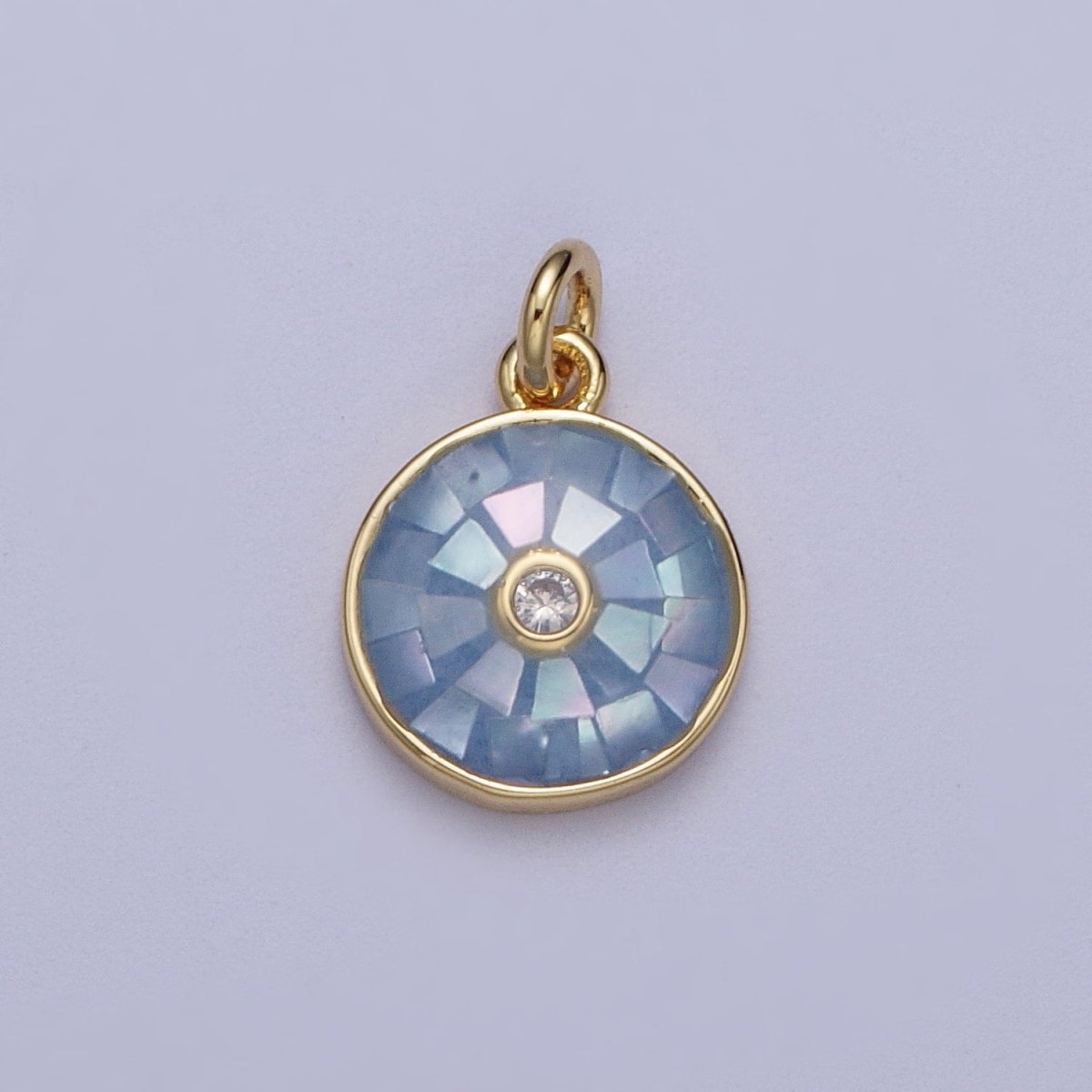 Natural Green Pink White Blue Black Shell Round Medallion Sun Charm in Gold for Celestial Jewelry| X-760 -X-764 - DLUXCA