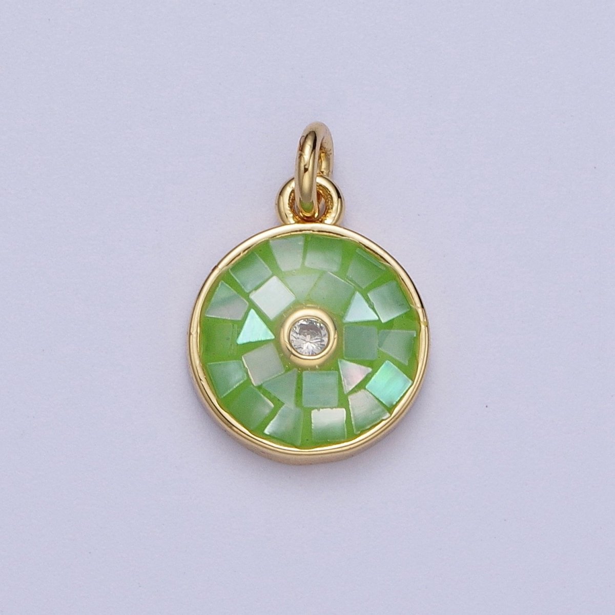 Natural Green Pink White Blue Black Shell Round Medallion Sun Charm in Gold for Celestial Jewelry| X-760 -X-764 - DLUXCA