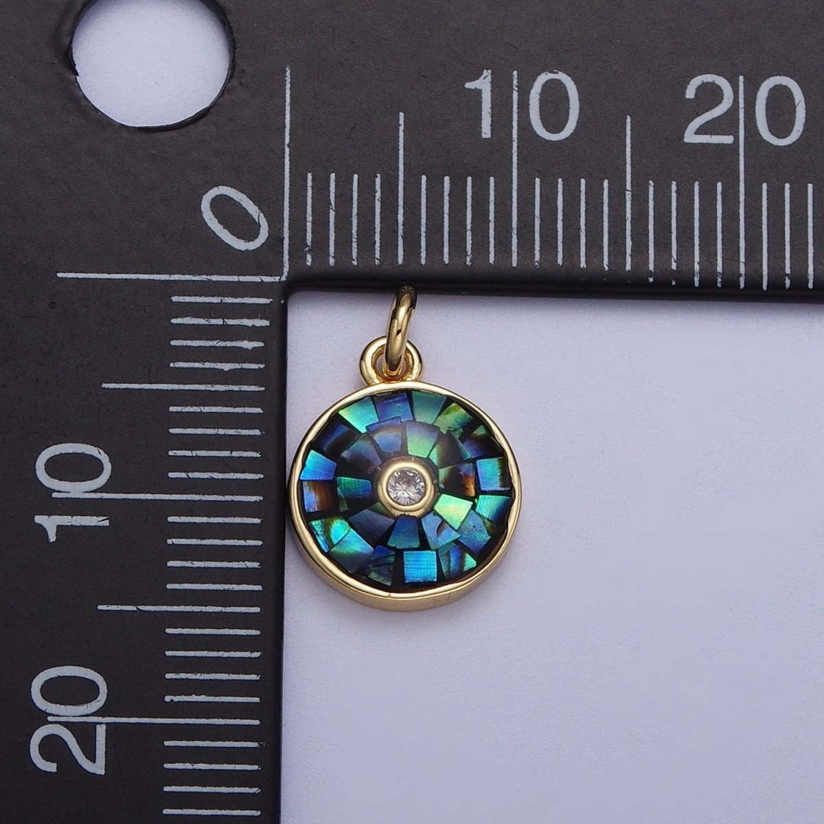 Natural Green Pink White Blue Black Shell Round Medallion Sun Charm in Gold for Celestial Jewelry| X-760 -X-764 - DLUXCA