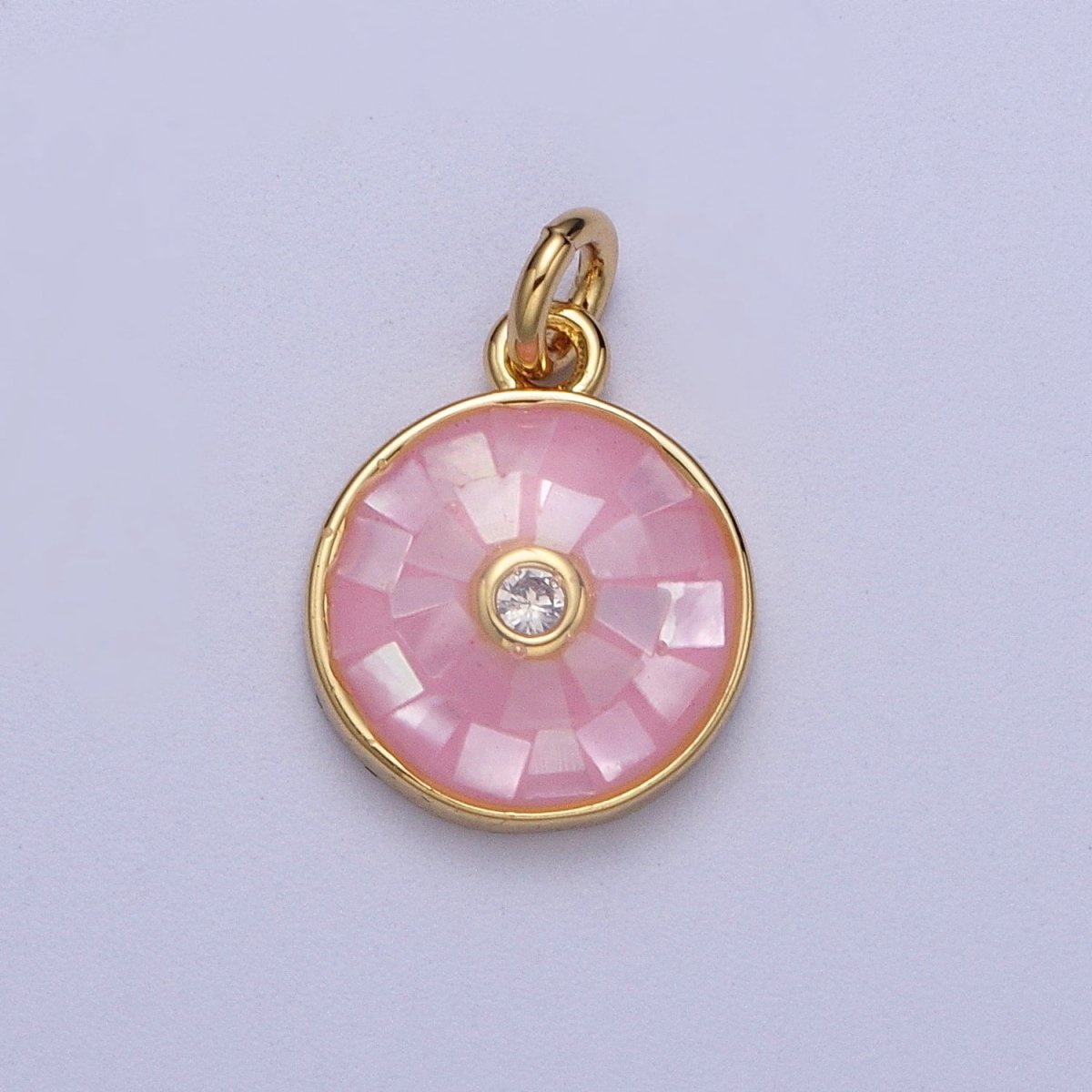 Natural Green Pink White Blue Black Shell Round Medallion Sun Charm in Gold for Celestial Jewelry| X-760 -X-764 - DLUXCA