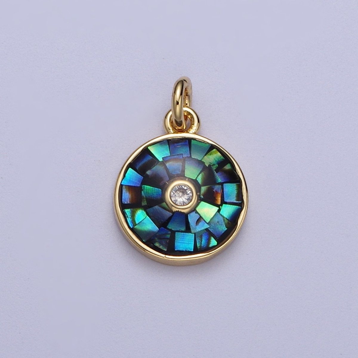 Natural Green Pink White Blue Black Shell Round Medallion Sun Charm in Gold for Celestial Jewelry| X-760 -X-764 - DLUXCA
