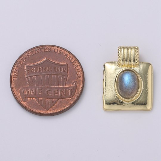 Natural Rainbow Labradorite Oval Square Medallion 14k Gold Filled Pendant for Necklace Component H-343 - DLUXCA