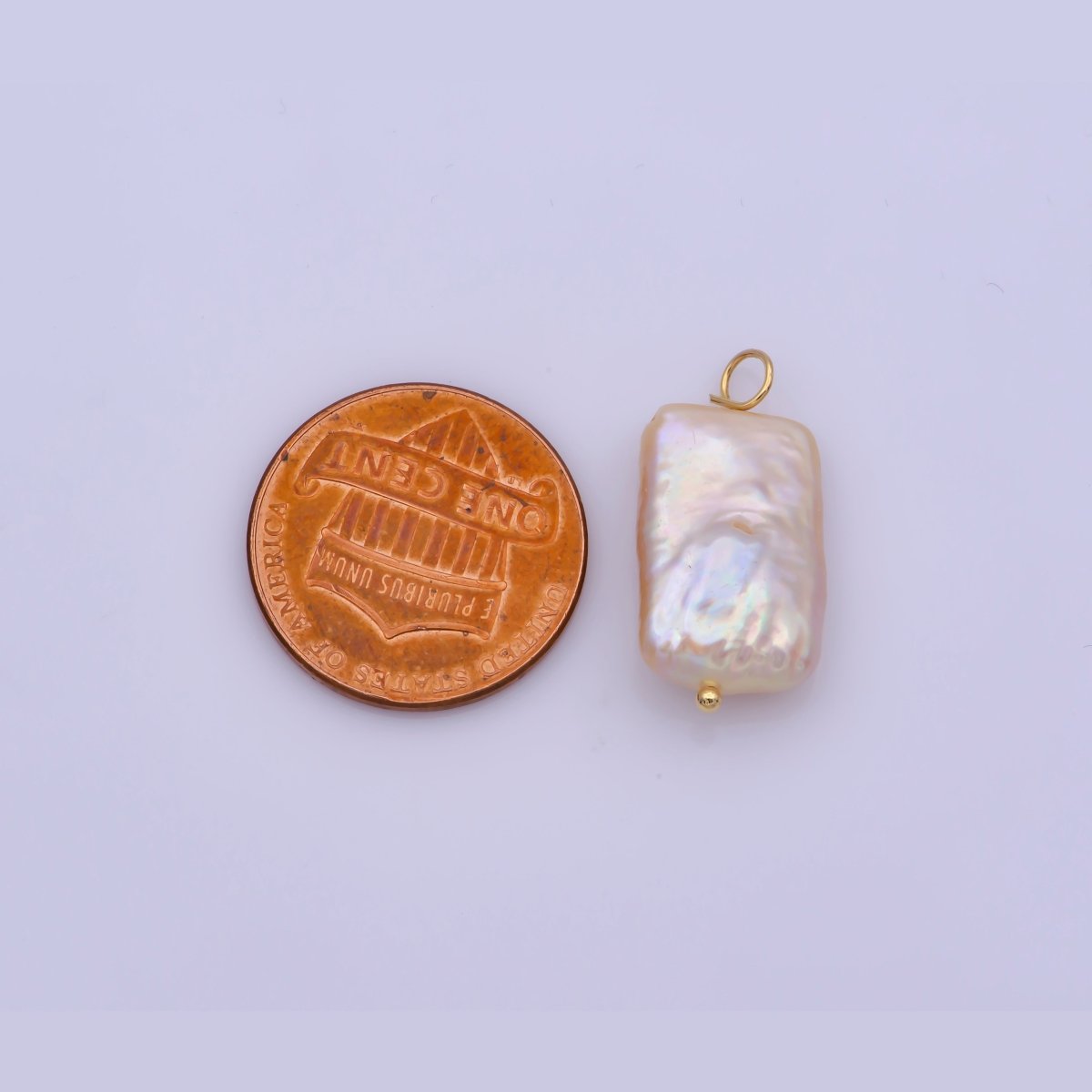 Natural White Rectangle Freshwater Pearl Charm High Luster Genuine Cultured Fresh water Pearl P-1853 - DLUXCA