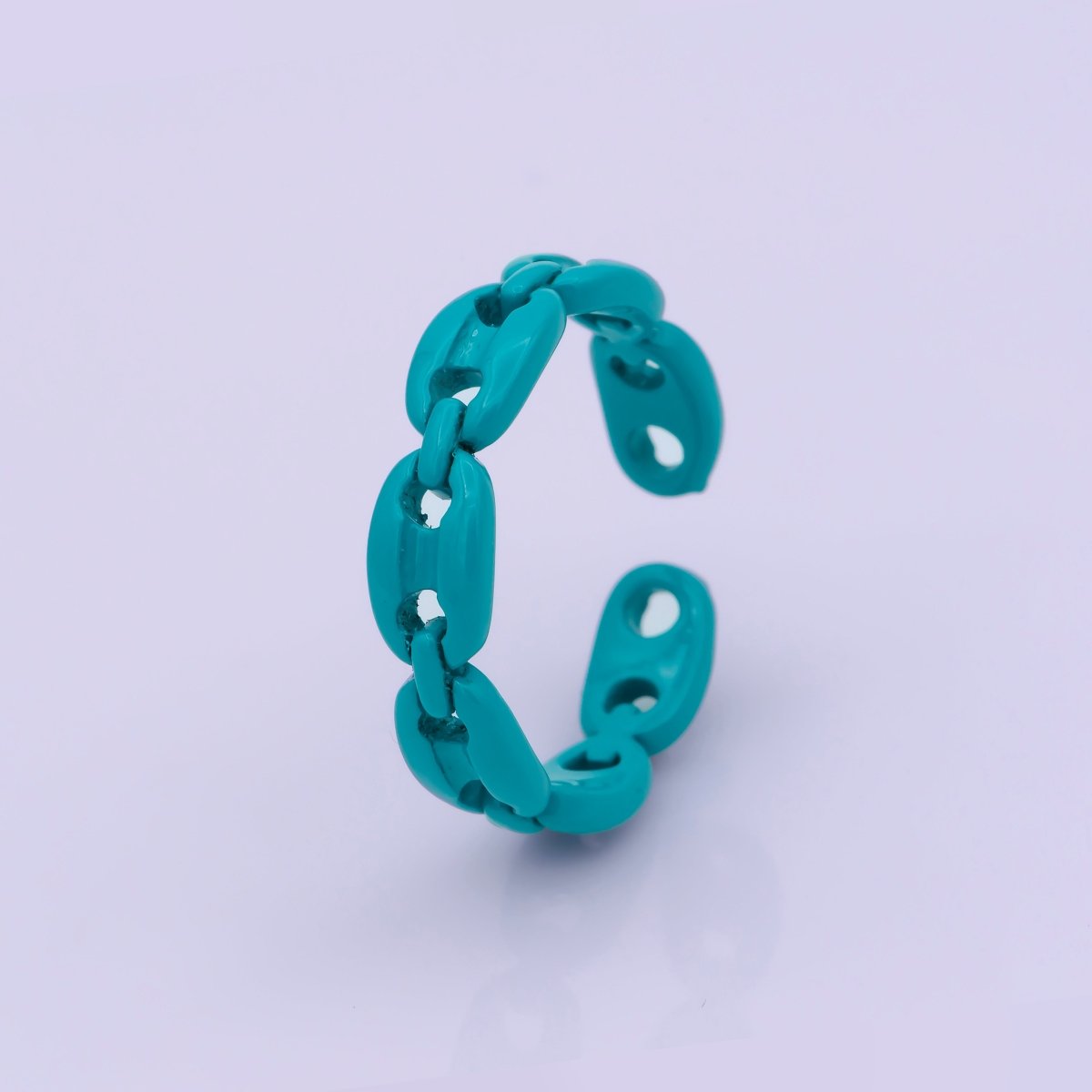 Neon Anchor Ring Link Chain Ring Enamel Statement Jewelry Open Adjustable Ring Y2K Colorful Ring - DLUXCA