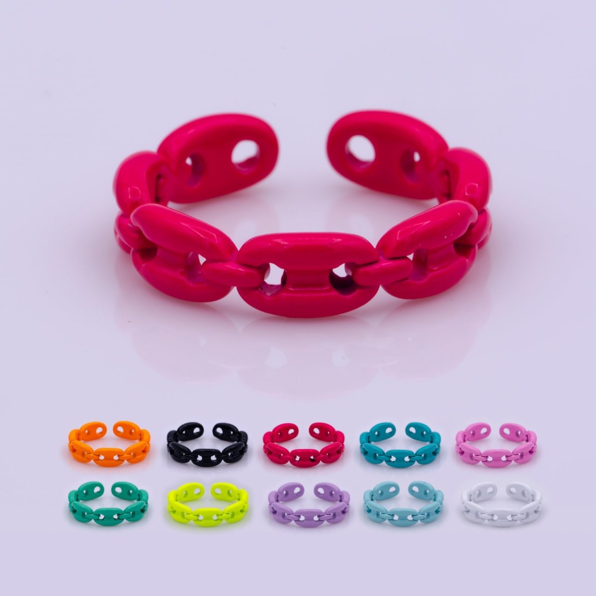 Neon Anchor Ring Link Chain Ring Enamel Statement Jewelry Open Adjustable Ring Y2K Colorful Ring - DLUXCA