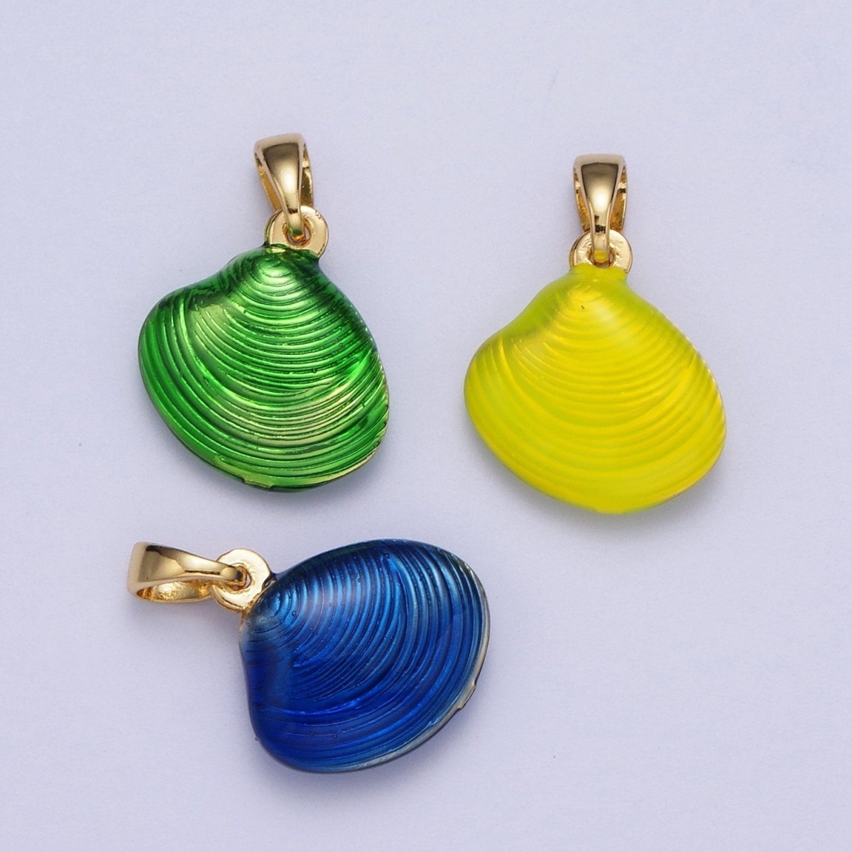 Neon Yellow, Blue, Green Colored Enamel Clam Sea Shell Pendant For Summer Beach Jewelry | X-537-X-539 - DLUXCA