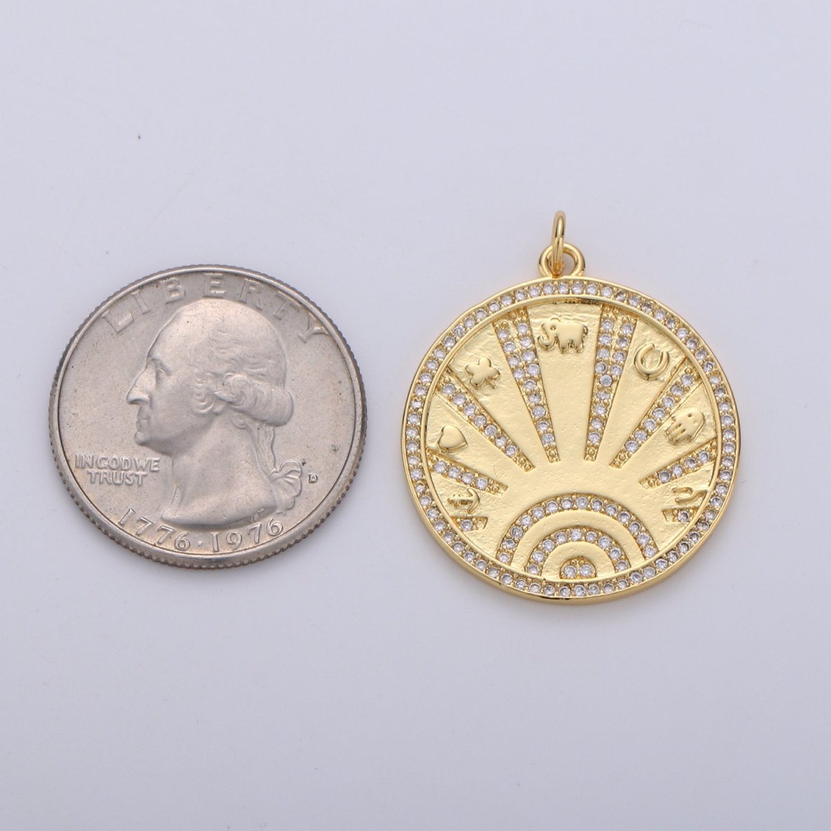 New Gold Lucky Coin Talisman Charm Necklace, 14k Gold Filled Disc Round Pendant Lucky Medallion Pendant for Necklace Jewelry Making Supply D-339 - DLUXCA