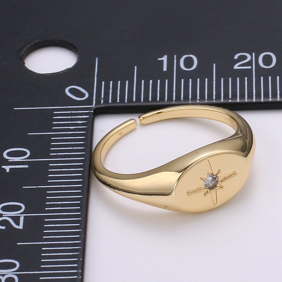 North Star of the Universe Gold Ring, Solitaire CZ Milky way Adjustable Gold Signet Ring, Simple Ring, Circle Ring R-494 S-108 - DLUXCA