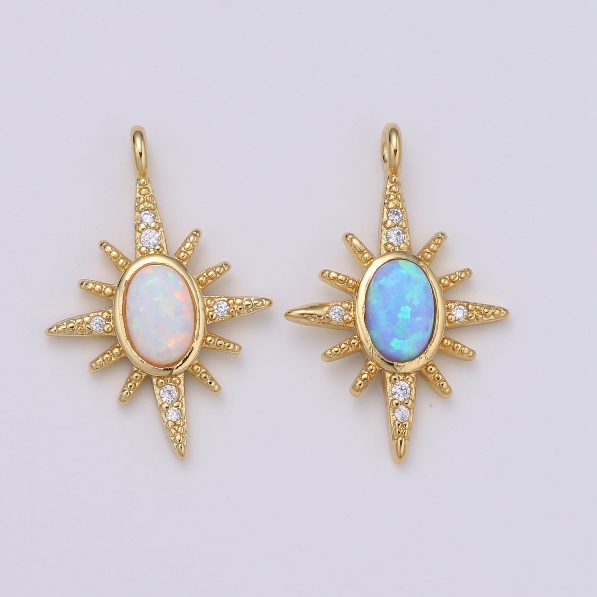 Northstar 24K Gold Opal White Blue Star Charm with Micro Pave Cubic Zirconia Pendant E-035 E-036 - DLUXCA