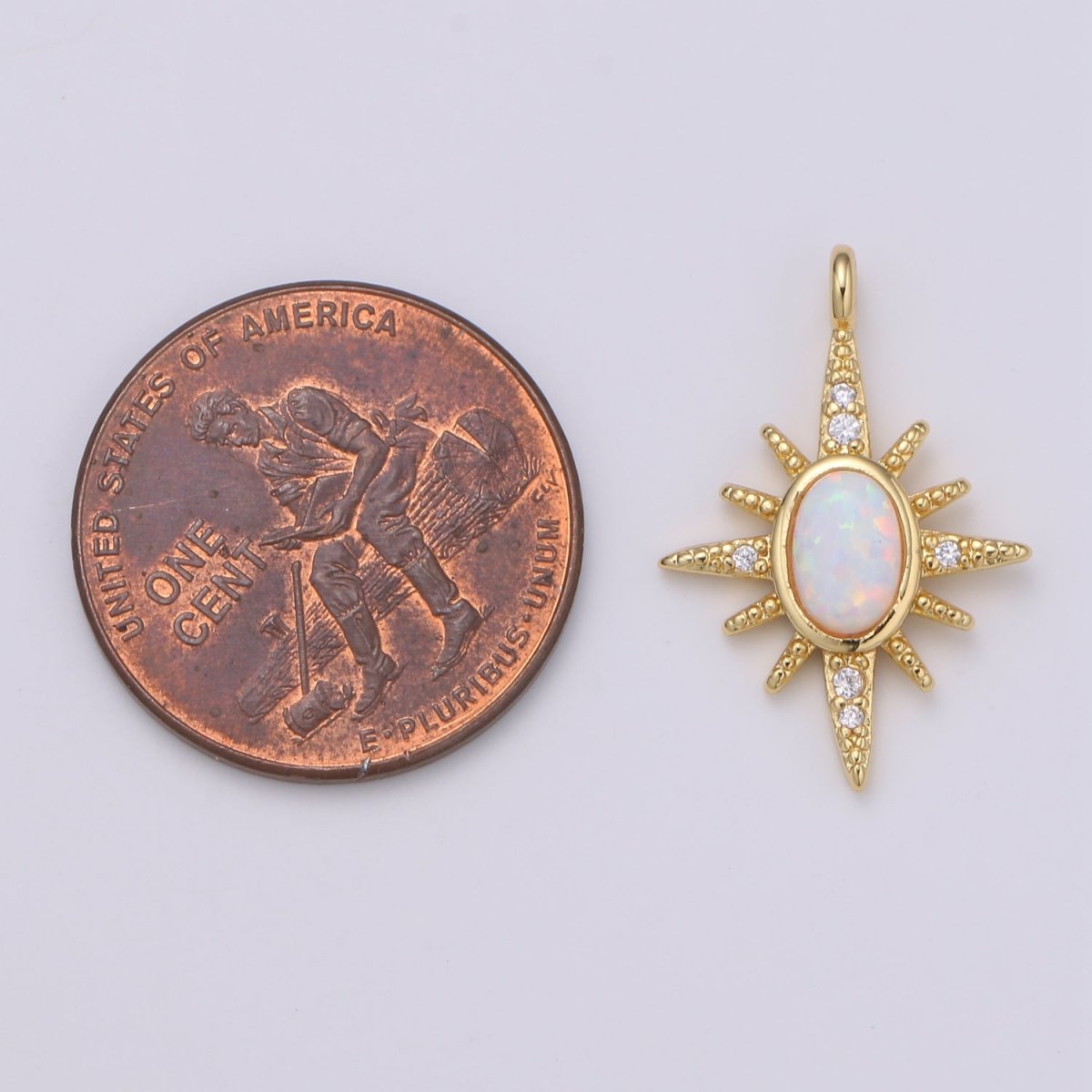 Northstar 24K Gold Opal White Blue Star Charm with Micro Pave Cubic Zirconia Pendant E-035 E-036 - DLUXCA