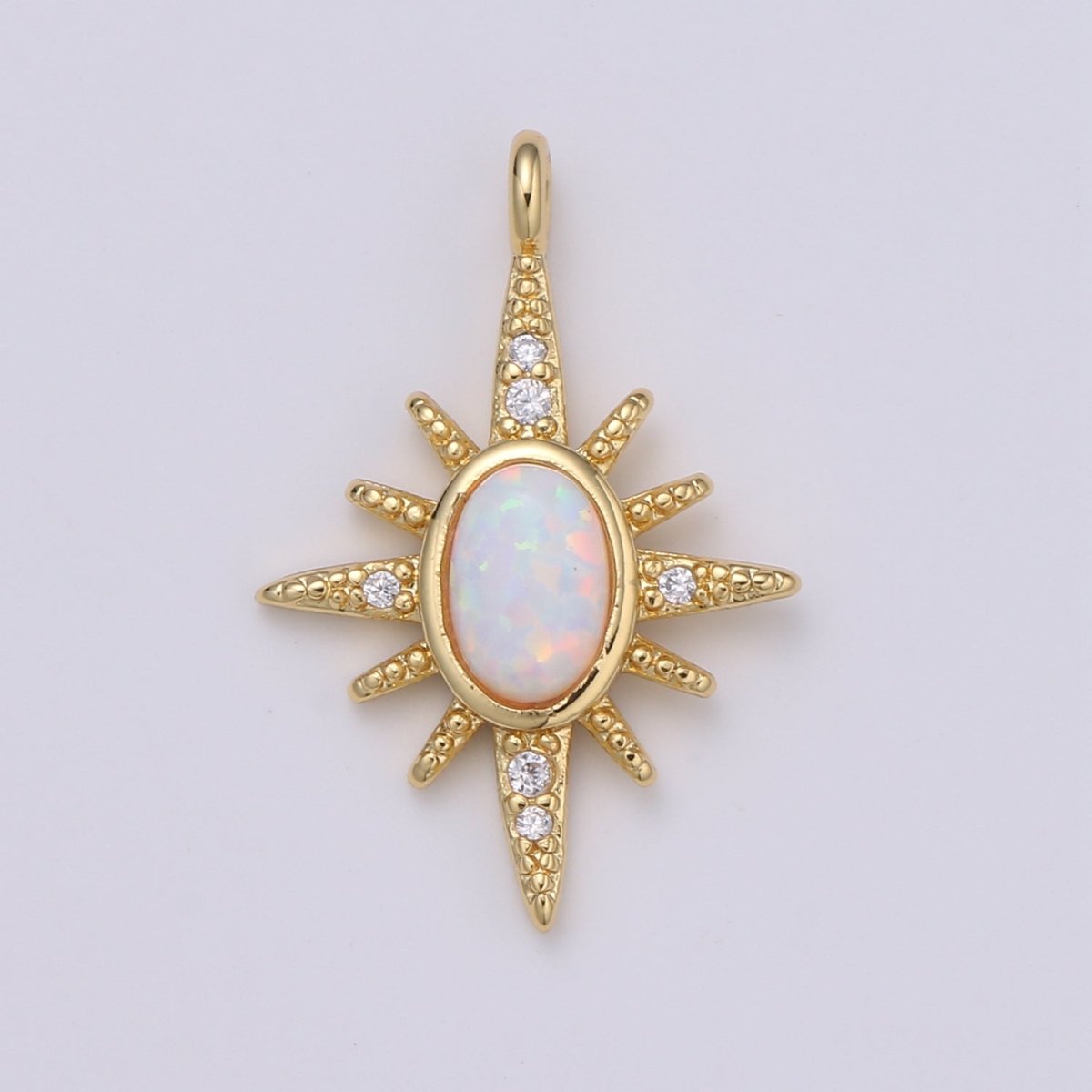Northstar 24K Gold Opal White Blue Star Charm with Micro Pave Cubic Zirconia Pendant E-035 E-036 - DLUXCA