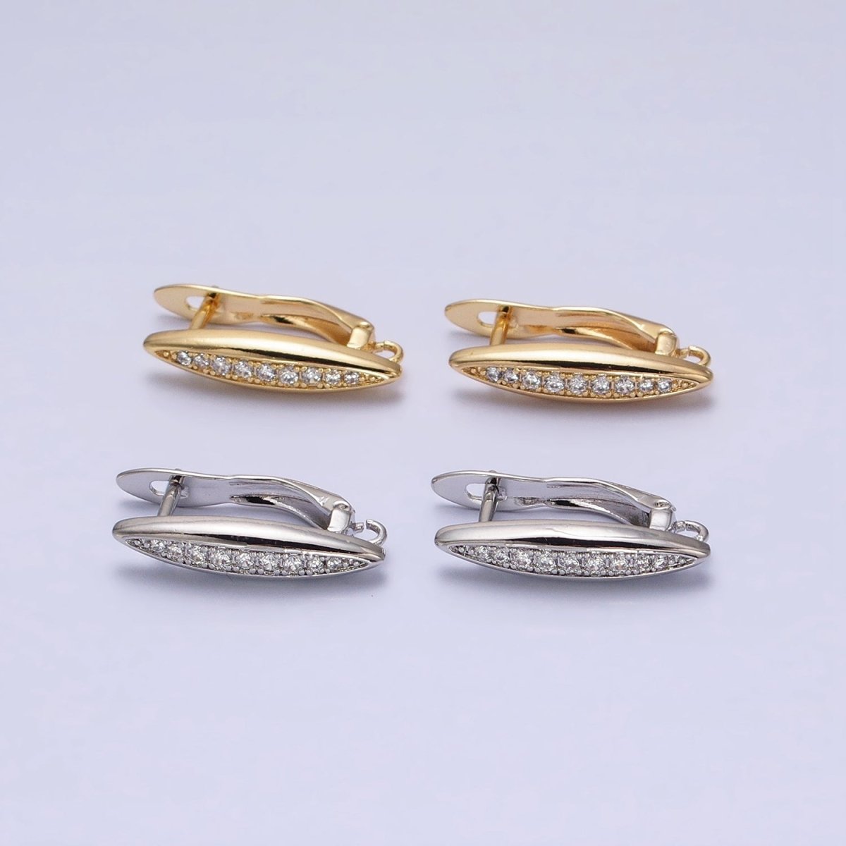 Oblong Micro Paved Clear CZ Lined Open Loop Earrings Supply in Gold & Silver | Z-284 Z-285 - DLUXCA