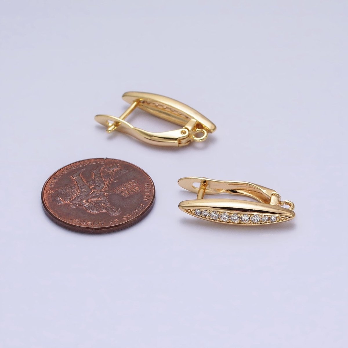 Oblong Micro Paved Clear CZ Lined Open Loop Earrings Supply in Gold & Silver | Z-284 Z-285 - DLUXCA