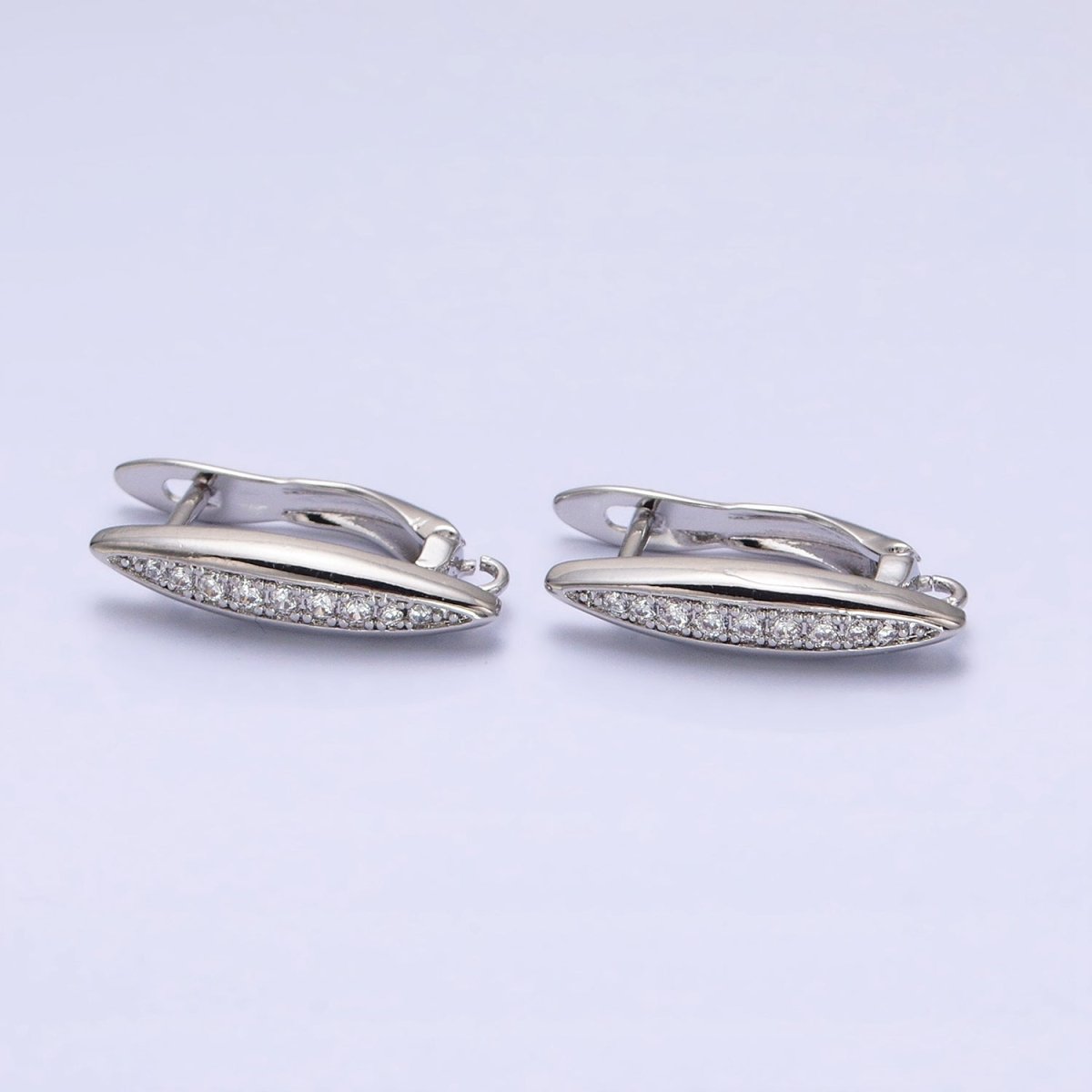 Oblong Micro Paved Clear CZ Lined Open Loop Earrings Supply in Gold & Silver | Z-284 Z-285 - DLUXCA