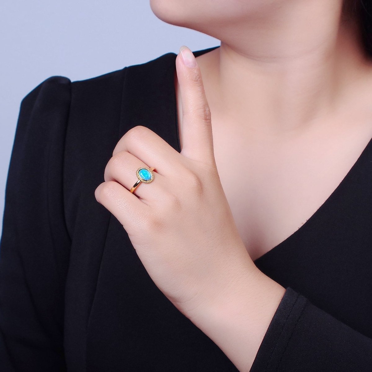 Ocean Blue Opal Gold Vintage Style Ring O-2222 O-2223 - DLUXCA