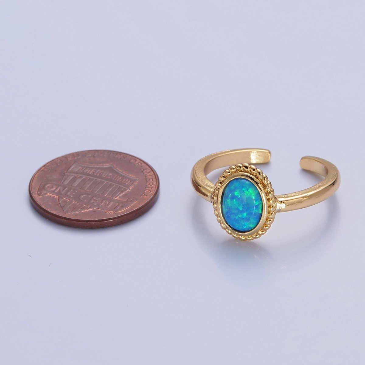 Ocean Blue Opal Gold Vintage Style Ring O-2222 O-2223 - DLUXCA