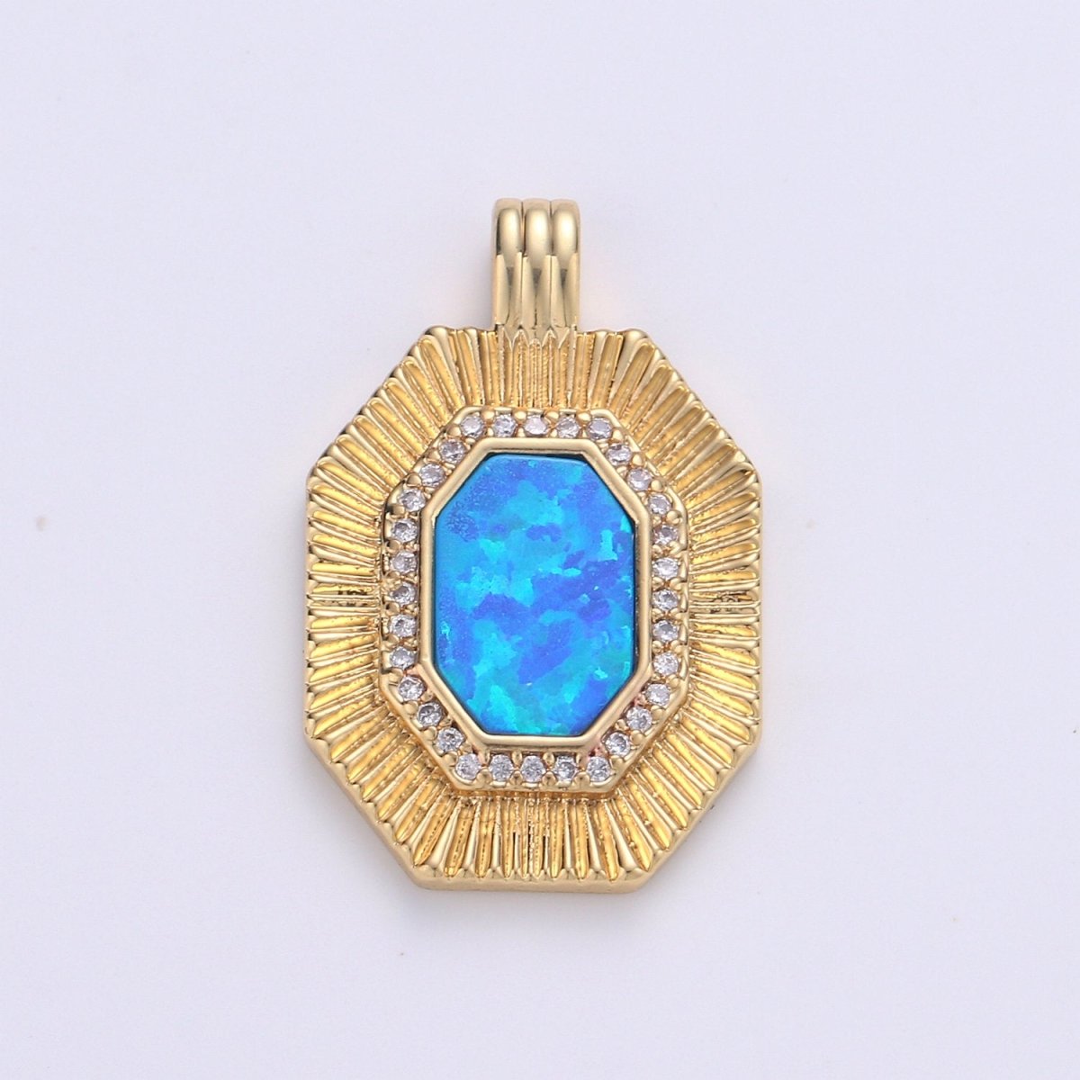 Octagon with Opal Tag Geometric Pendants • Gold Micro Pave cubic Zirconia Pendant • 14k Gold Filled Pendant Medallion Charm Geometric Jewelry Supply - DLUXCA