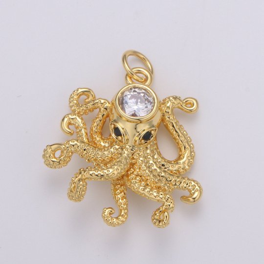 Octopus Pendant, 24K White Gold Filled Animal Ocean Inspired Charm, Beach Jewelry, Marine Jewelry, Minimalist, Octopus Pendant, Summer Jewelry | E-219 E-792 - DLUXCA