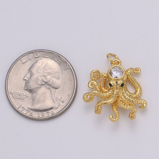 Octopus Pendant, 24K White Gold Filled Animal Ocean Inspired Charm, Beach Jewelry, Marine Jewelry, Minimalist, Octopus Pendant, Summer Jewelry | E-219 E-792 - DLUXCA