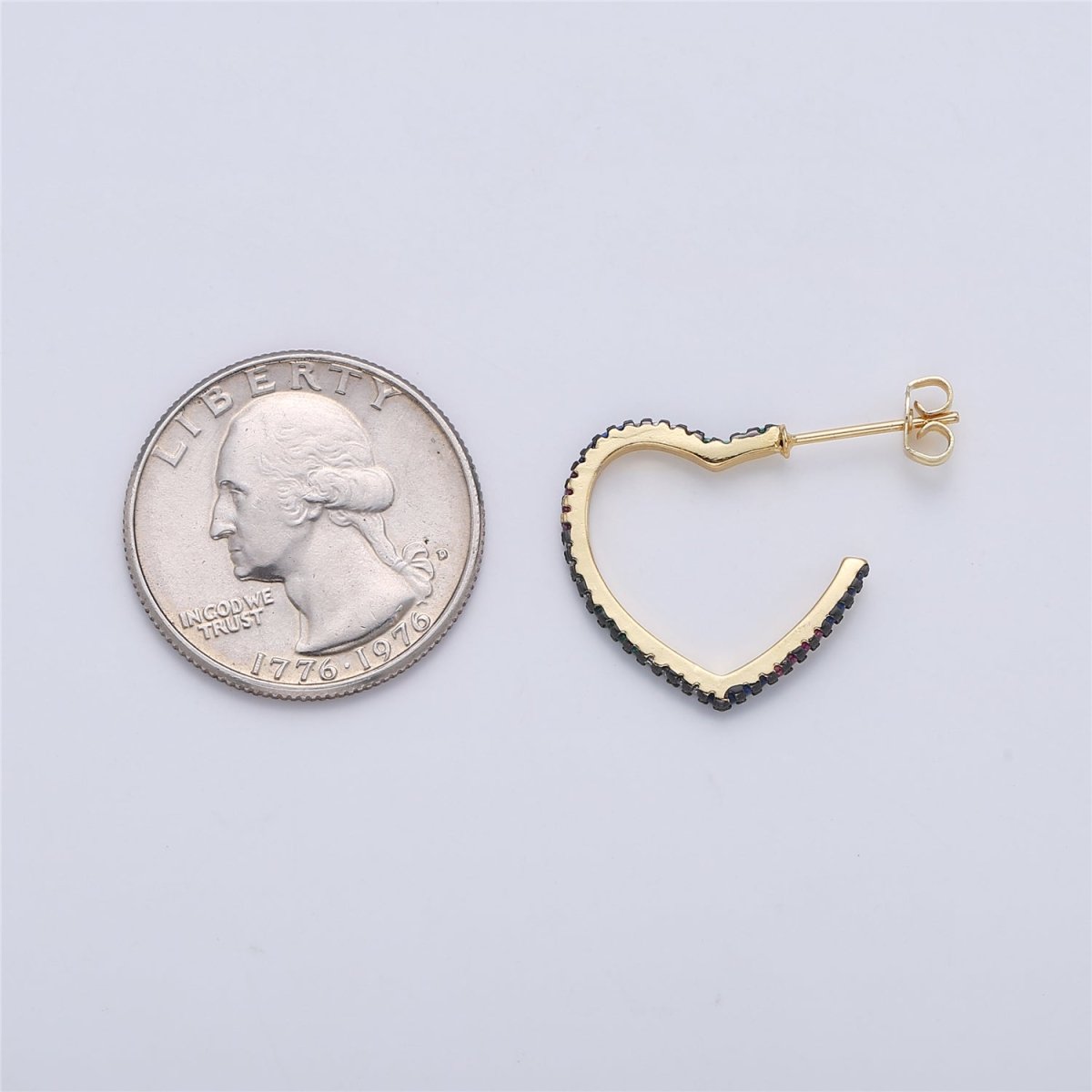 of Cubic Black My Precious Love Heart Hoops Earrings Lead Free Nickel Free 20mm K-172 - DLUXCA