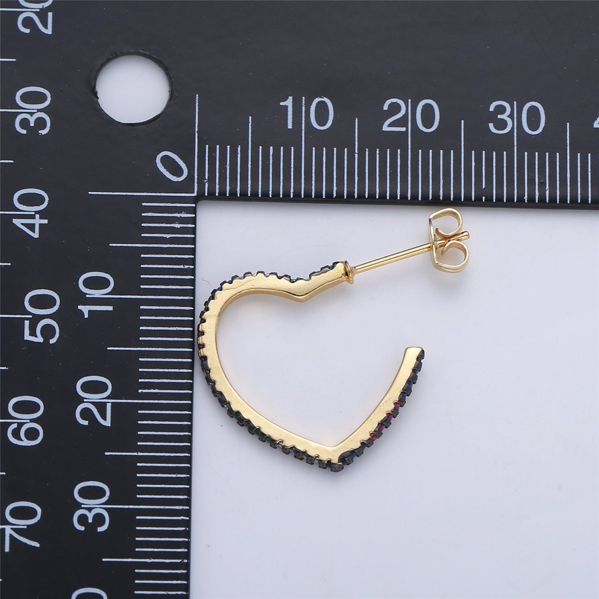 of Cubic Black My Precious Love Heart Hoops Earrings Lead Free Nickel Free 20mm K-172 - DLUXCA