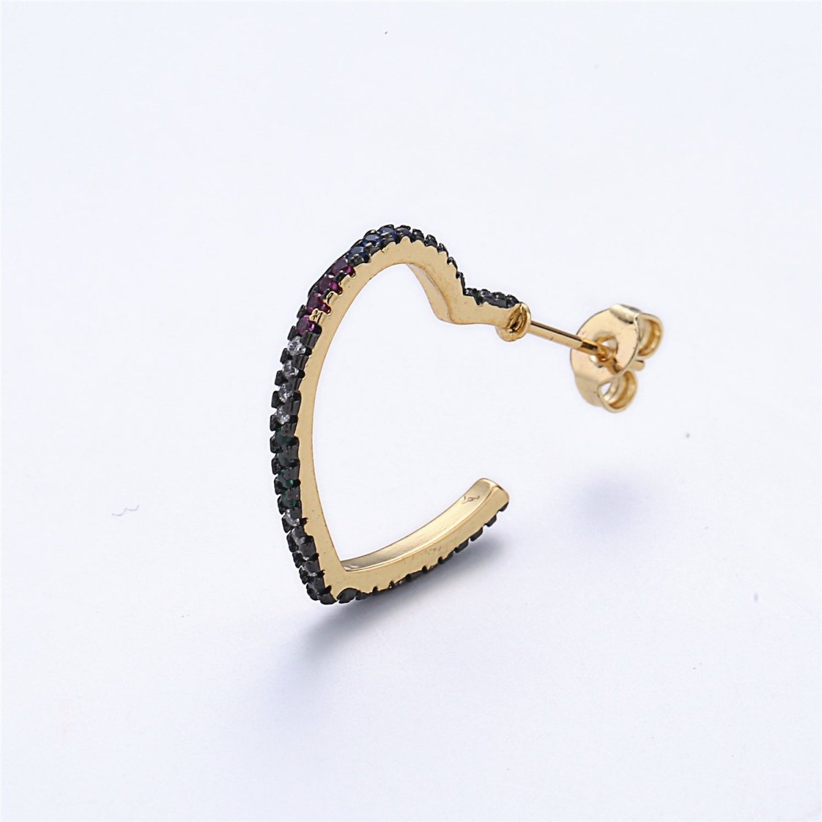 of Cubic Black My Precious Love Heart Hoops Earrings Lead Free Nickel Free 20mm K-172 - DLUXCA