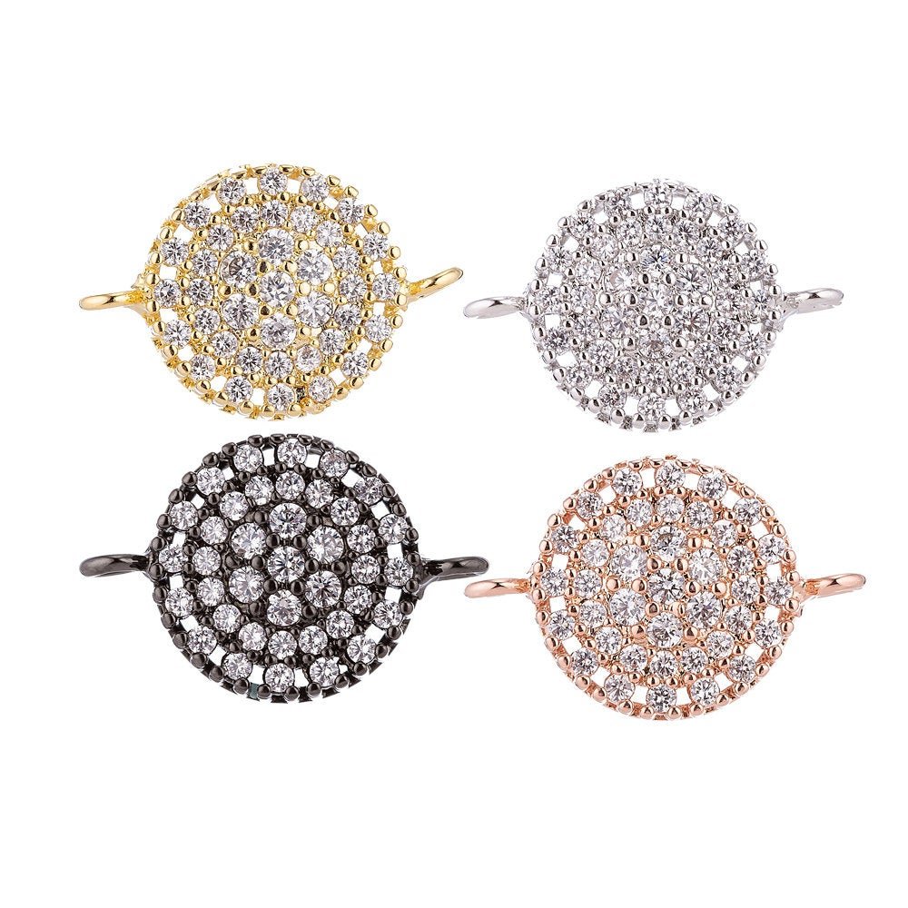 On Sale! CLEARANCE! 18K Gold Filled, White Gold Filled, Rose Gold Filled, Gun-Metal Plated Minimalist Simple Charming Crystal in Circle Cubic Zirconia Charm CONNECTOR For Jewelry Making Finding | F-034 - DLUXCA