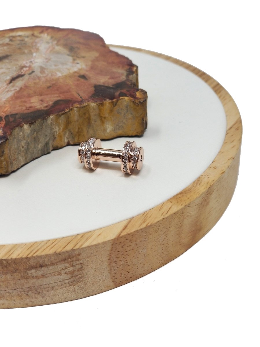 On Sale! CLEARANCE! Black. Rose Gold Double Weight, Dumbbell, Sport Healthy Living, Gold Medalist Bodybuilder, Cubic Zirconia Bracelet Charm, Necklace Pendant, Findings for Jewelry Making | B-133 - DLUXCA