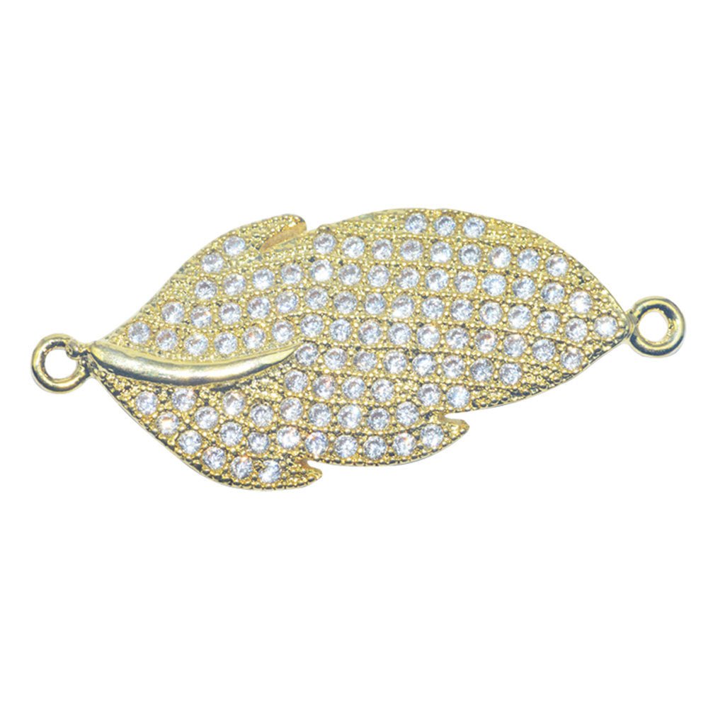 On Sale! CLEARANCE! Cubic Zirconia Gold Filled Cooper Material Crystal Leaf Nature Flora Design Bead Crystallized Necklace Bracelet Jewelry Making Charm CONNECTOR F -254 - DLUXCA