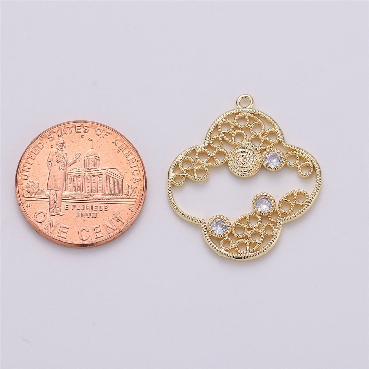 On Sale! CLEARANCE! Four Leaf Clover Charm in Rhodium White Gold with Cubic Zircon Pendant for Necklace Earring Jewelry Making inspired quatrefoil clover E-486 - DLUXCA