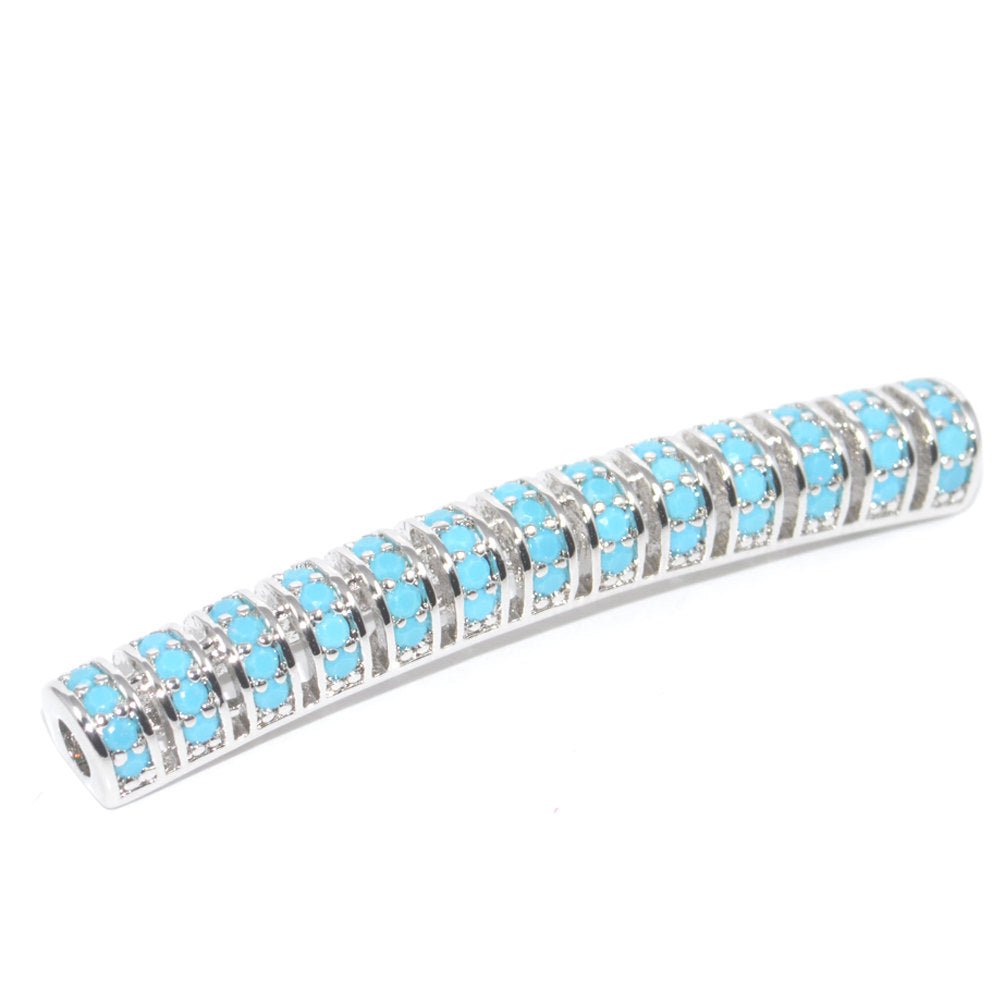 On Sale! CLEARANCE! Fully Paved Lined Bar Tube Bracelet Charm Connector Genuine Turquoise Stone Paved Bracelet Design Cooper Plated Material B-138 - DLUXCA