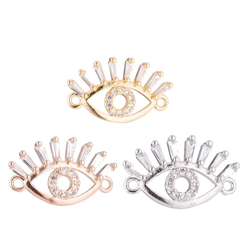On Sale! CLEARANCE! Gold Eye, Golden Eyelash, Ladies, Woman DIY Love Gift, Cubic Zirconia Bracelet Charm, Necklace Pendant, Findings for Her Jewelry Making | F-157 - DLUXCA